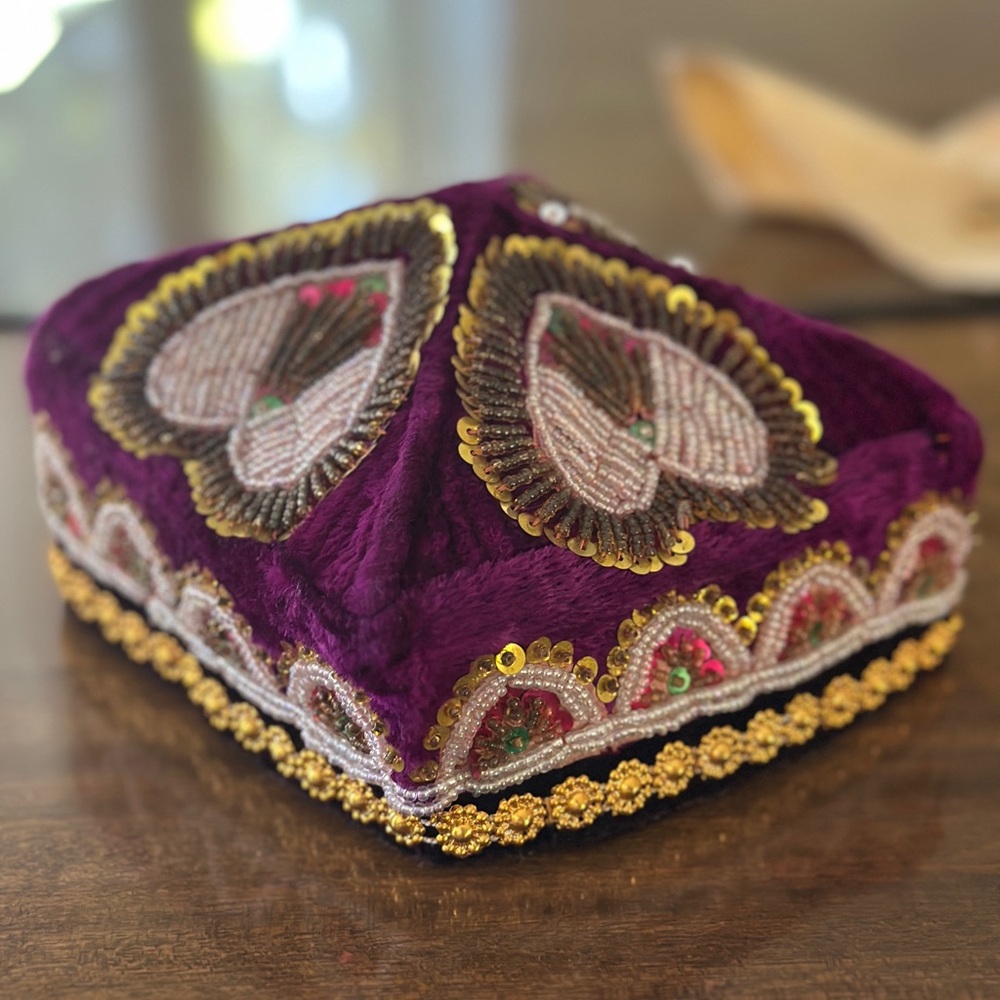 Embellished Purple Velvet Uzbekistan hat 5” skull hat